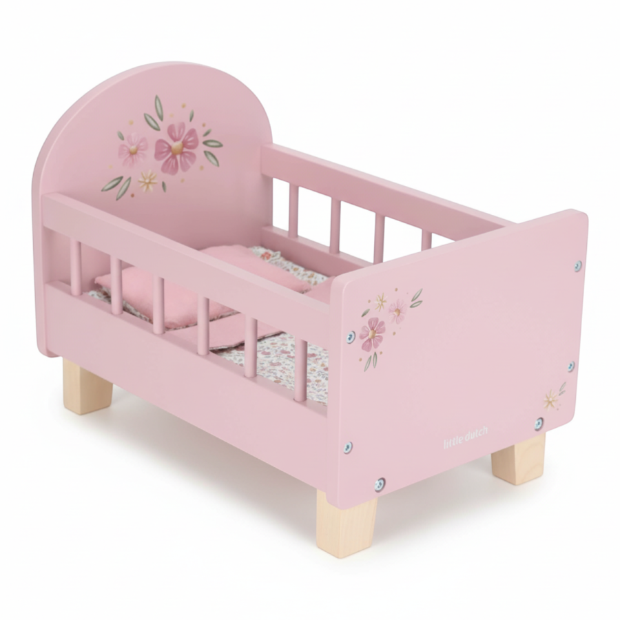 Drewniane łóżeczko dla lalek z pościelą FSC / Little Dutch