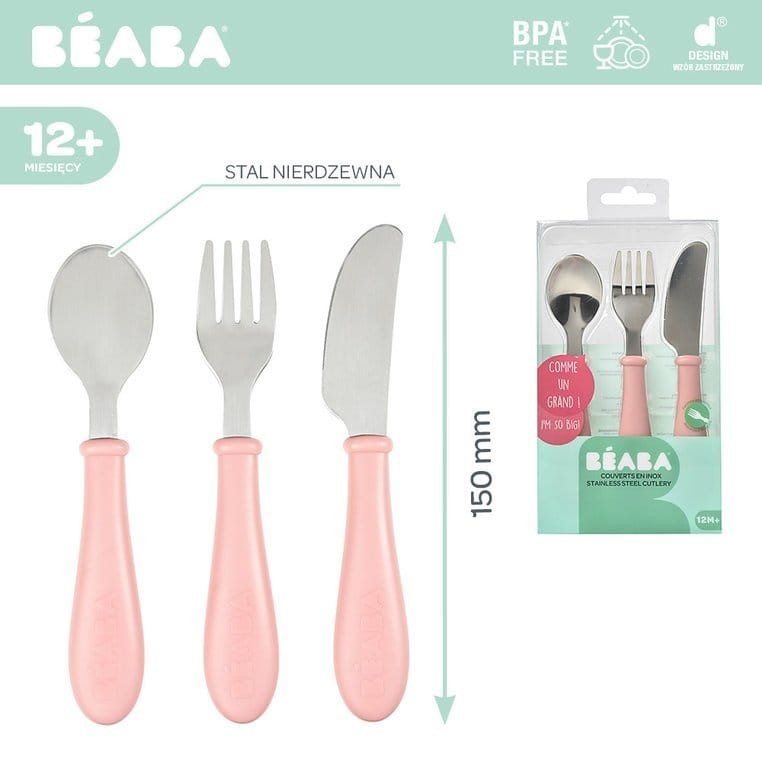 Sztućce ze stali nierdzewnej 12 m+ Old Pink / Beaba
