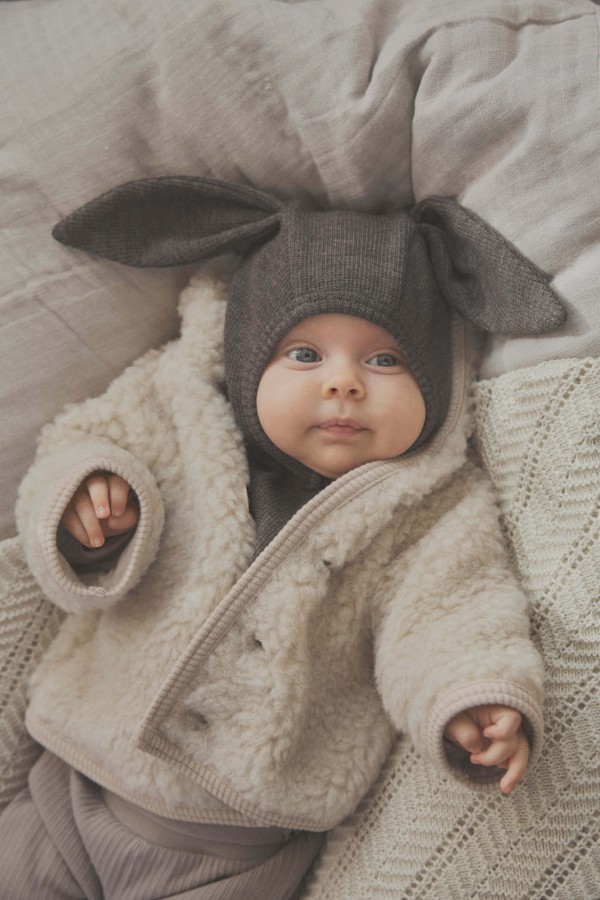 Kurtka 100% wełny merino Teddy - Cement / HUTTEliHUT