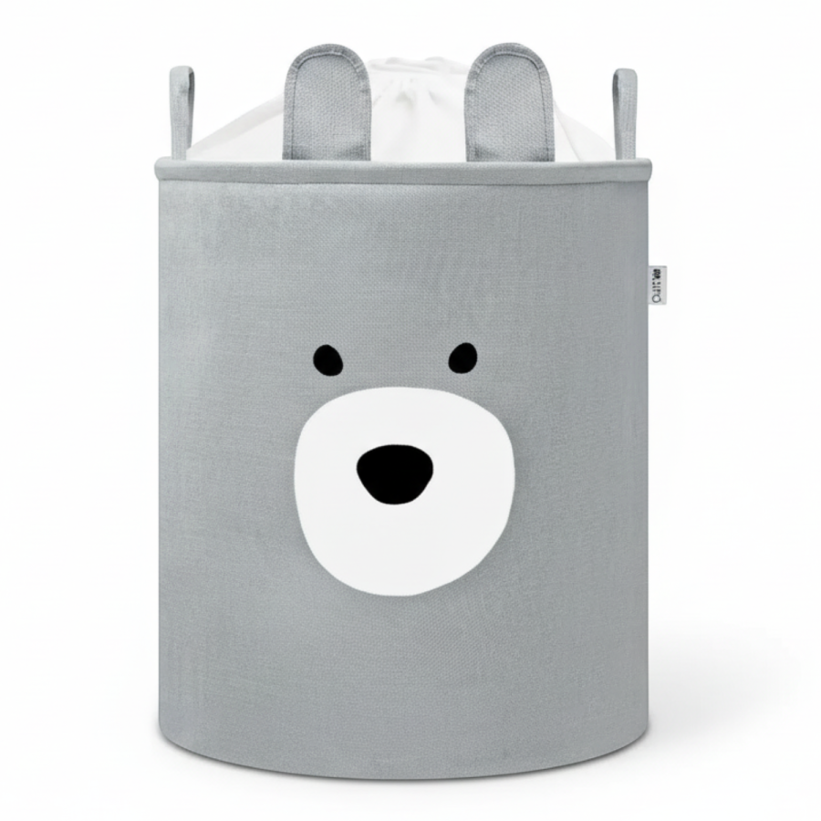 Zamykany kosz na ściągacz do przechowywania zabawek PREMIUM - Szary Miś / SIPO