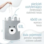 Zamykany kosz na ściągacz do przechowywania zabawek PREMIUM - Szary Miś / SIPO