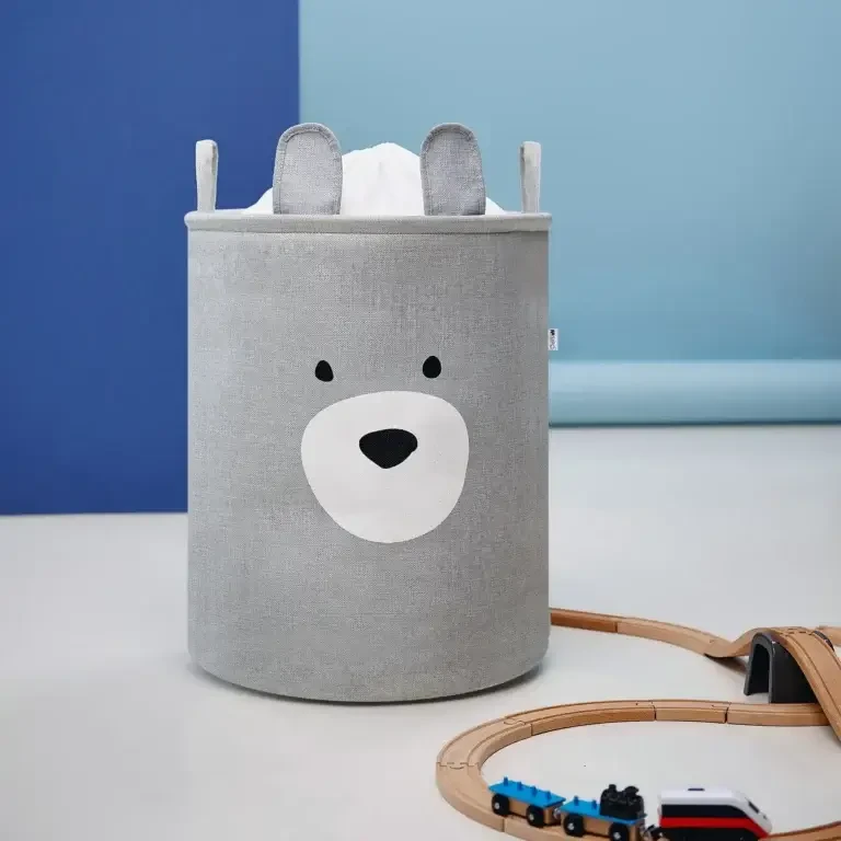 Zamykany kosz na ściągacz do przechowywania zabawek PREMIUM - Szary Miś / SIPO