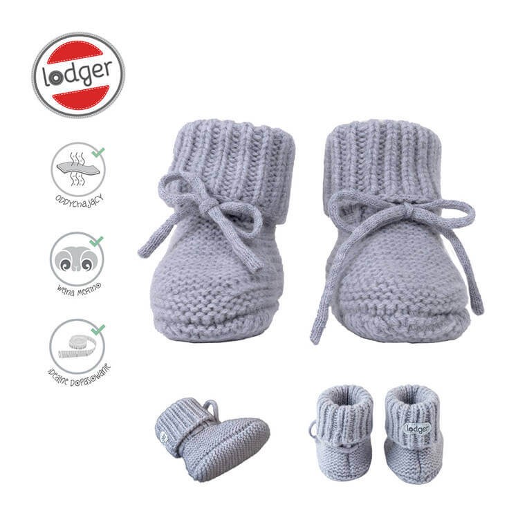 Buciki niechodki z wełny merino 100% - szare Drizzle / Lodger