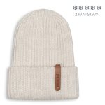 Podwójna czapka beanie z wełny merino LATTE / Pink no more