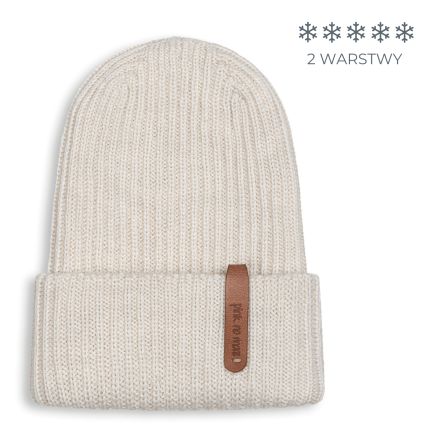 Podwójna czapka beanie z wełny merino LATTE / Pink no more
