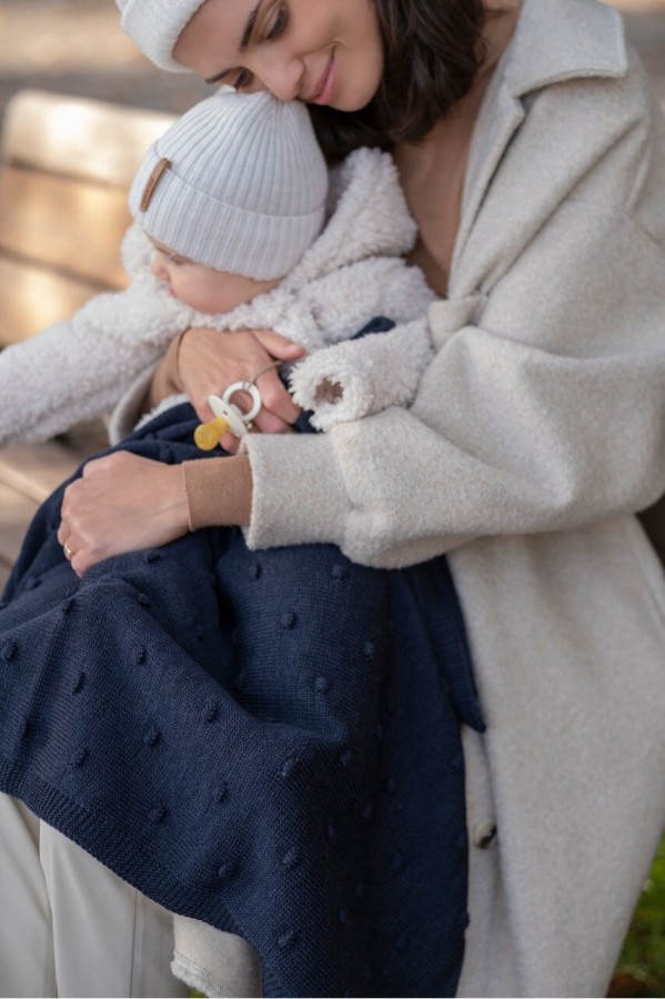 Podwójna czapka beanie z wełny merino LATTE / Pink no more