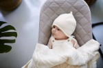 Czapka pilotka 100% merino - latte / Pink no More