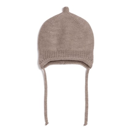 Czapka pilotka 100% merino - mokka beige / Pink no More