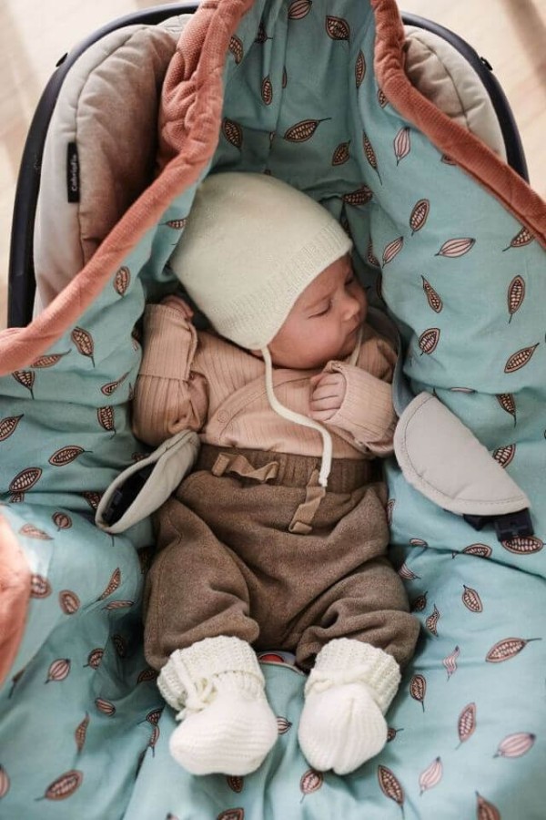 Czapka pilotka 100% merino - mokka / Pink no More