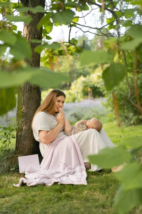 Bambusowo-bawełniany kocyk do zdjęć - oh baby Pink Cat in Cup / Mommy Planner