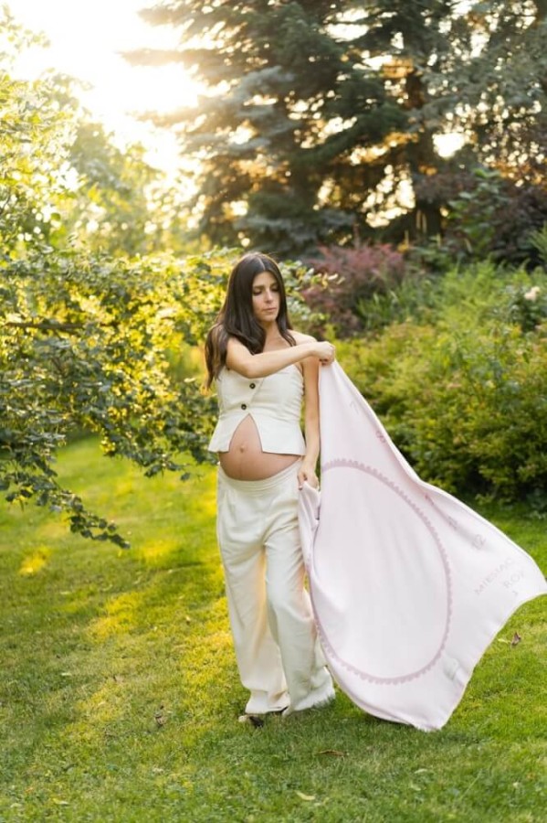 Bambusowo-bawełniany kocyk do zdjęć - oh baby Pink Cat in Cup / Mommy Planner