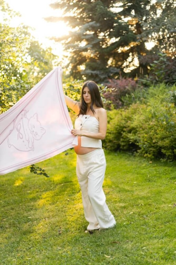 Bambusowo-bawełniany kocyk do zdjęć - oh baby Pink Cat in Cup / Mommy Planner