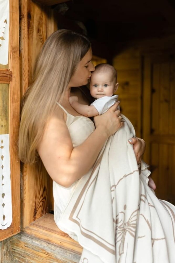 Bambusowo-bawełniany kocyk do zdjęć - oh baby Oat Teddy Bear / Mommy Planner