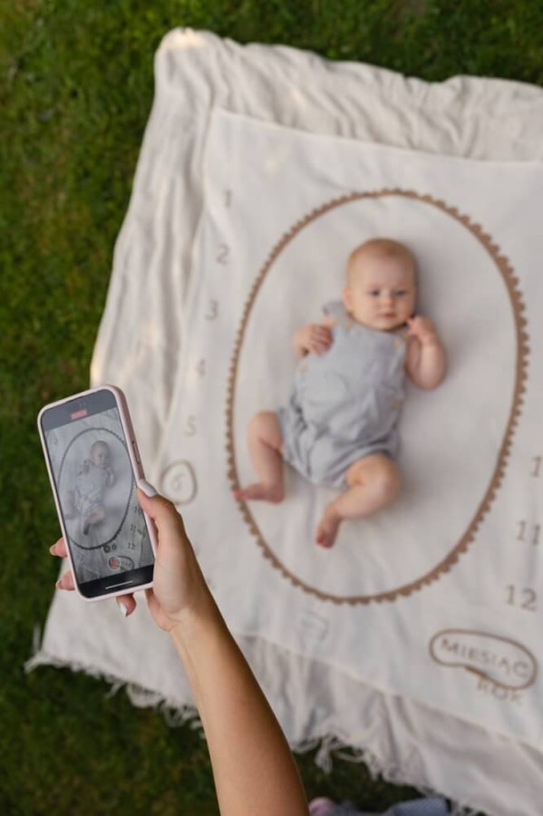 Bambusowo-bawełniany kocyk do zdjęć - oh baby Oat Teddy Bear / Mommy Planner