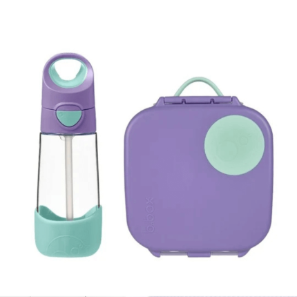 Zestaw Mini Lunchbox + Butelka tritanowa ze słomką 450 ml - Lilac Pop / B.box
