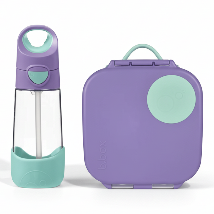Zestaw Mini Lunchbox + Butelka tritanowa ze słomką 450 ml - Lilac Pop / B.box