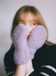 Rękawiczki z wełny merino z klapką dla dorosłych - lilac cloud / Happymess