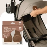 Klipsy magnetyczne z metalową zawieszką do wózka i fotelika, zestaw 2 szt. - brązowe / SIPO