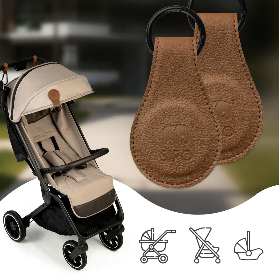 Klipsy magnetyczne z metalową zawieszką do wózka i fotelika, zestaw 2 szt. - brązowe / SIPO