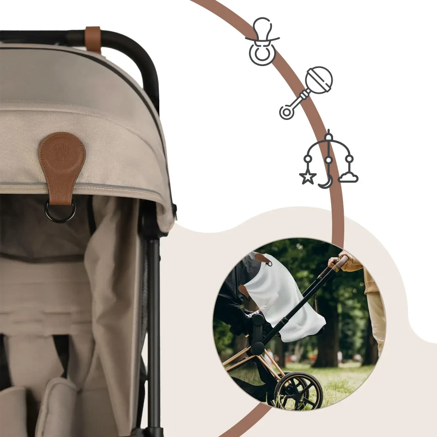 Klipsy magnetyczne z metalową zawieszką do wózka i fotelika, zestaw 2 szt. - brązowe / SIPO