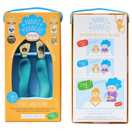 Sztućce kształtujące chwyt 3-9 lat, ETAP 3 - blue / Nanas Manners