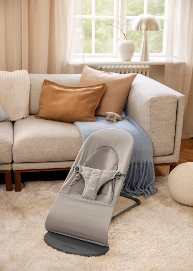 BABYBJORN - leżaczek BALANCE SOFT WOVEN/JERSEY Tri Fabric, Piaskowoszary