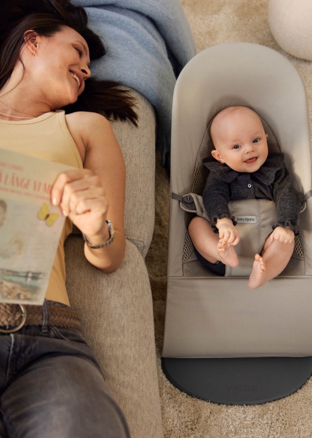 BABYBJORN - leżaczek BALANCE SOFT WOVEN/JERSEY Tri Fabric, Piaskowoszary
