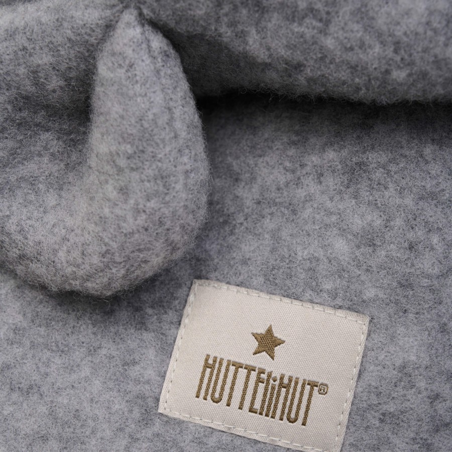 Kominiarka 100% wełny merino z uszkami misia - Medium grey melange / HUTTEliHUT
