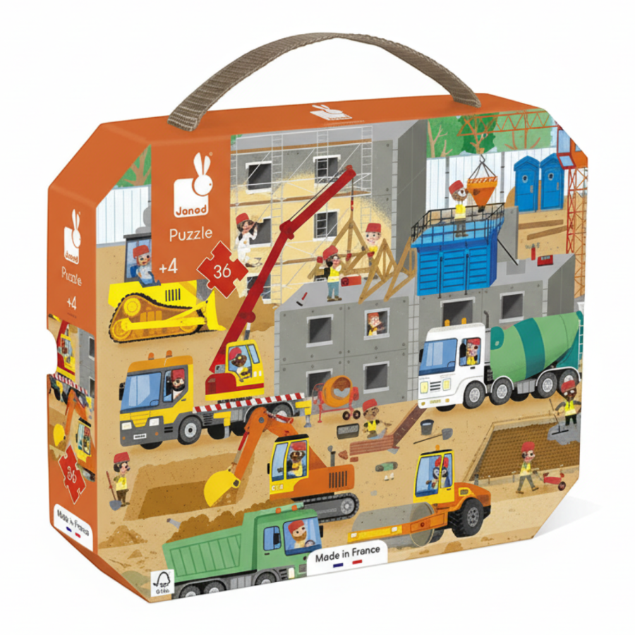 Puzzle w walizce Plac budowy 36 elementów 4+ / Janod