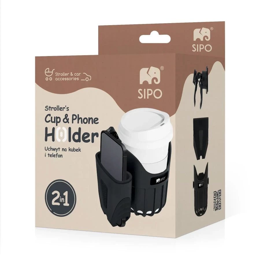 Uniwersalny uchwyt na kubek i telefon 2w1 do wózka dziecięcego / SIPO