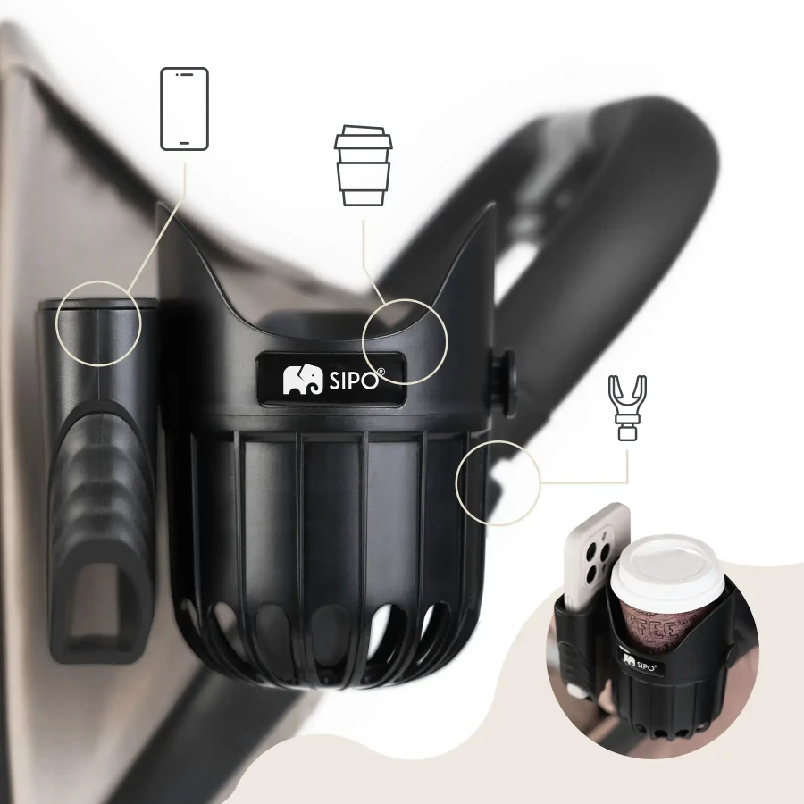 Uniwersalny uchwyt na kubek i telefon 2w1 do wózka dziecięcego / SIPO