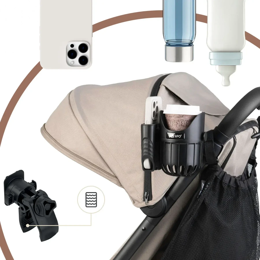 Uniwersalny uchwyt na kubek i telefon 2w1 do wózka dziecięcego / SIPO