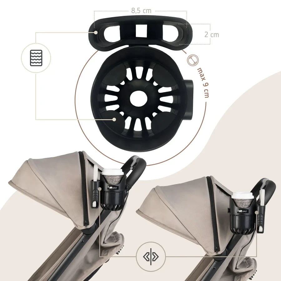 Uniwersalny uchwyt na kubek i telefon 2w1 do wózka dziecięcego / SIPO