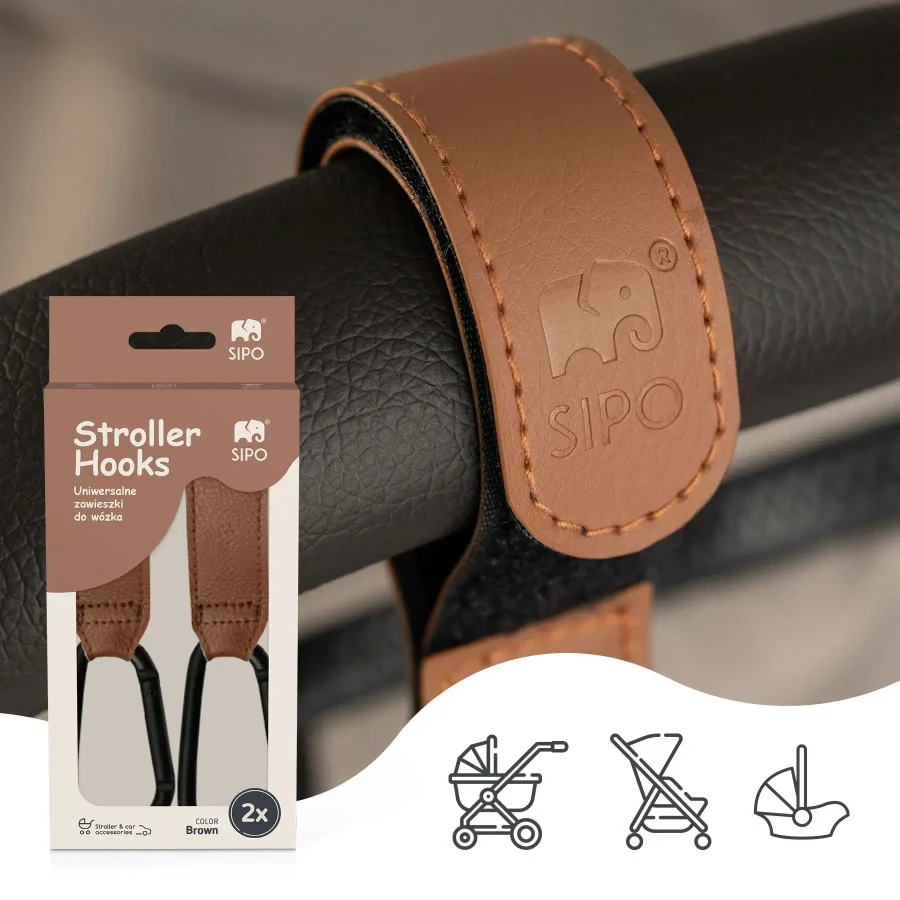 Zawieszki, haczyki do wózka, zestaw 2szt. - brązowe / SIPO