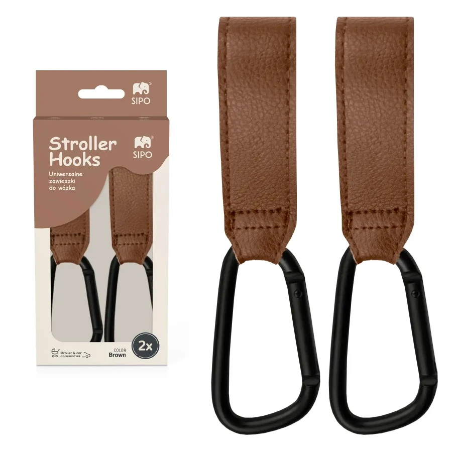 Zawieszki, haczyki do wózka, zestaw 2szt. - brązowe / SIPO