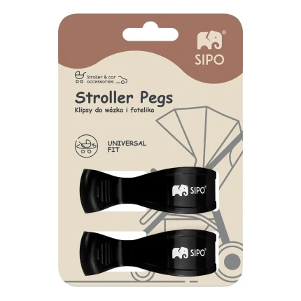 Wielofunkcyjne klipsy, klamry do wózka i fotelika, zestaw 2szt, - czarny / SIPO