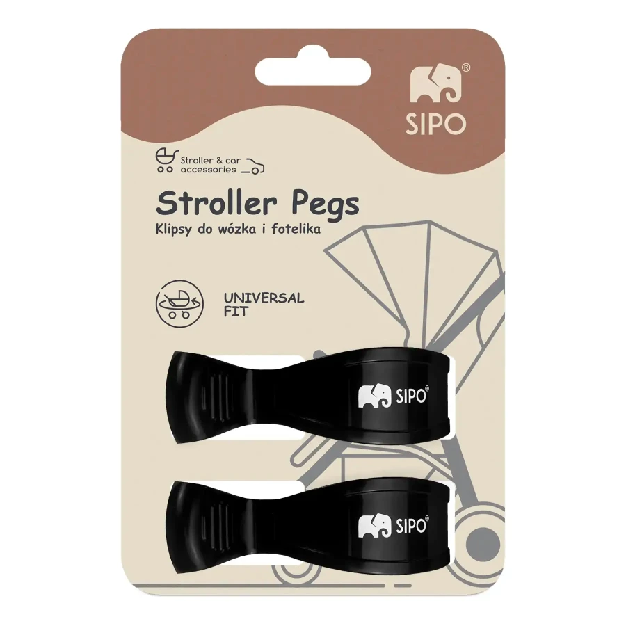 Wielofunkcyjne klipsy, klamry do wózka i fotelika, zestaw 2szt, - czarny / SIPO