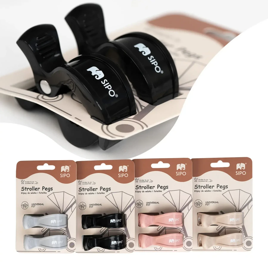Wielofunkcyjne klipsy, klamry do wózka i fotelika, zestaw 2szt, - czarny / SIPO