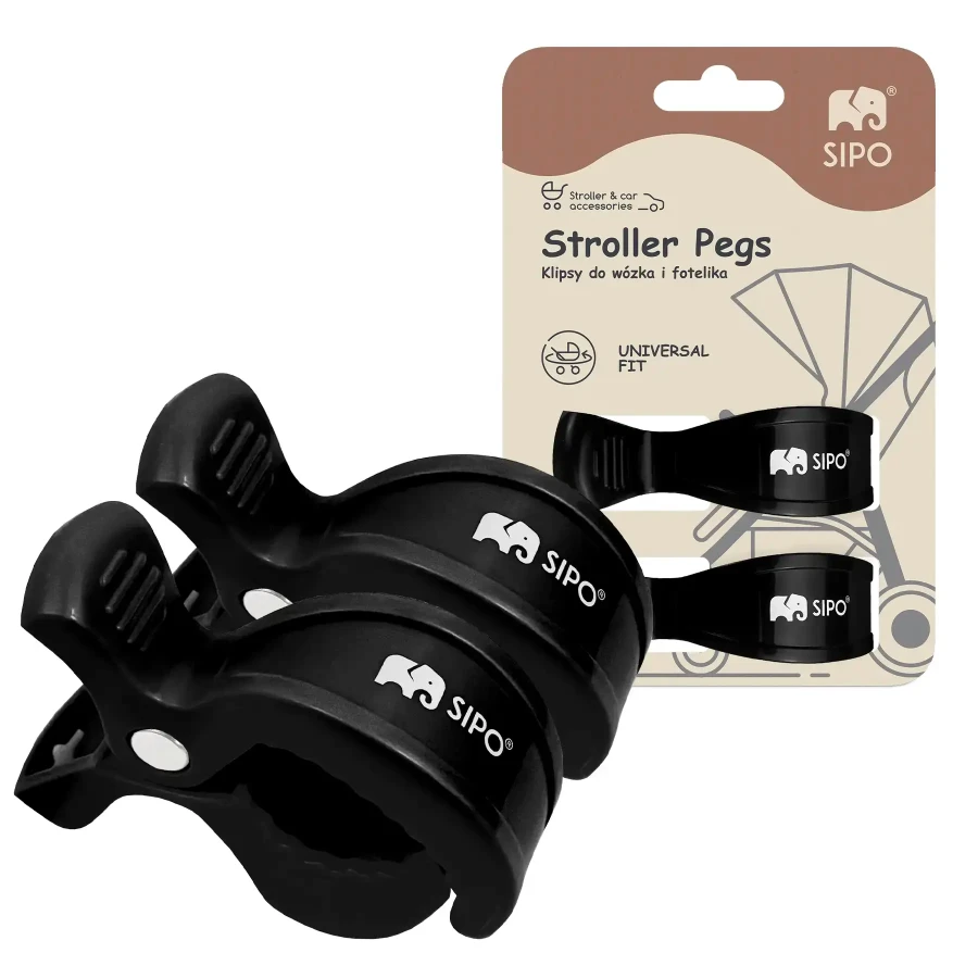 Wielofunkcyjne klipsy, klamry do wózka i fotelika, zestaw 2szt, - czarny / SIPO