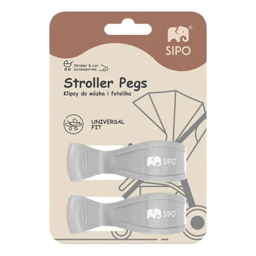 Wielofunkcyjne klipsy, klamry do wózka i fotelika, zestaw 2szt, - szary / SIPO