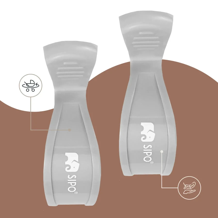 Wielofunkcyjne klipsy, klamry do wózka i fotelika, zestaw 2szt, - szary / SIPO