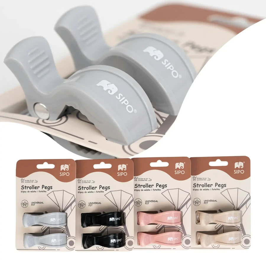 Wielofunkcyjne klipsy, klamry do wózka i fotelika, zestaw 2szt, - szary / SIPO