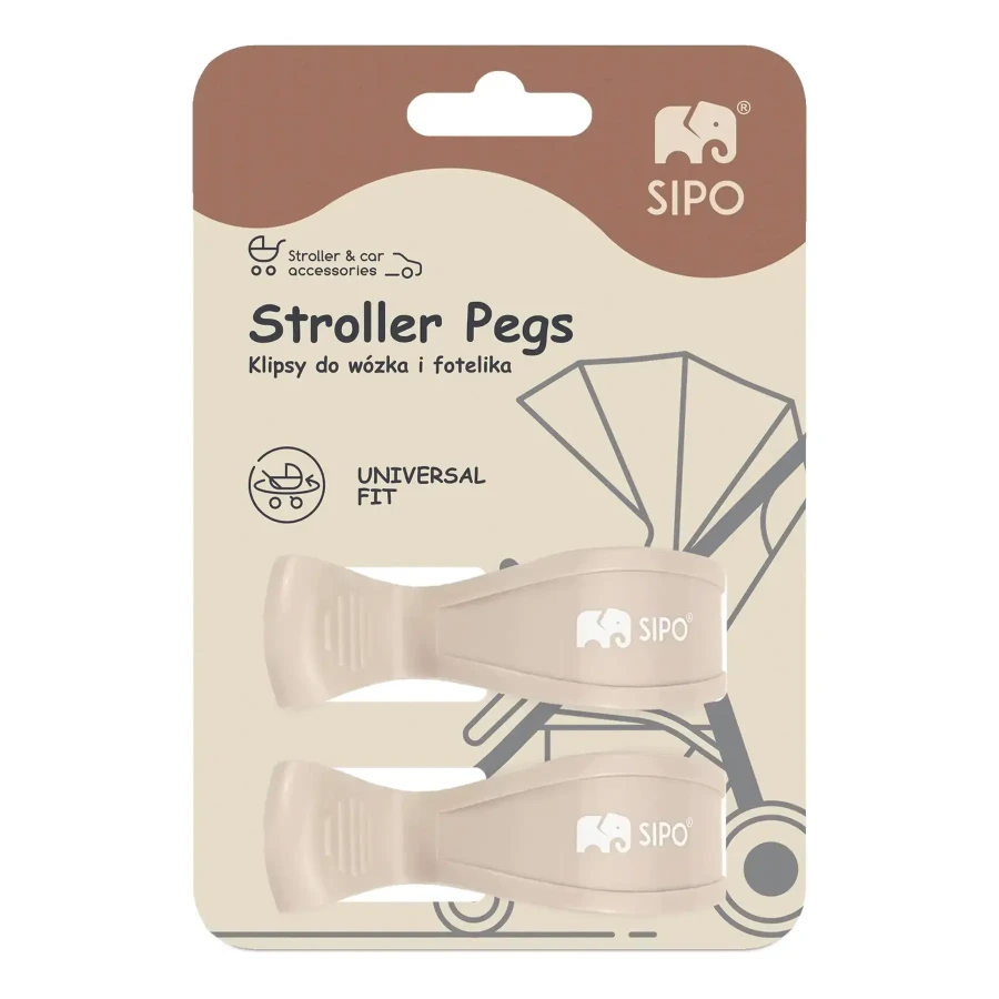 Wielofunkcyjne klipsy, klamry do wózka i fotelika, zestaw 2szt, - beżowy / SIPO