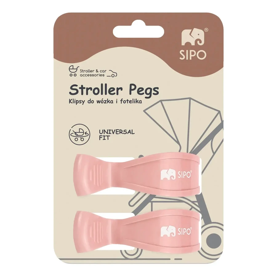 Wielofunkcyjne klipsy, klamry do wózka i fotelika, zestaw 2szt, - różowy / SIPO