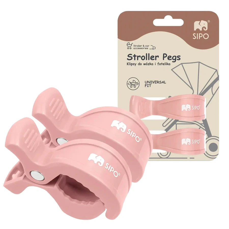 Wielofunkcyjne klipsy, klamry do wózka i fotelika, zestaw 2szt, - różowy / SIPO