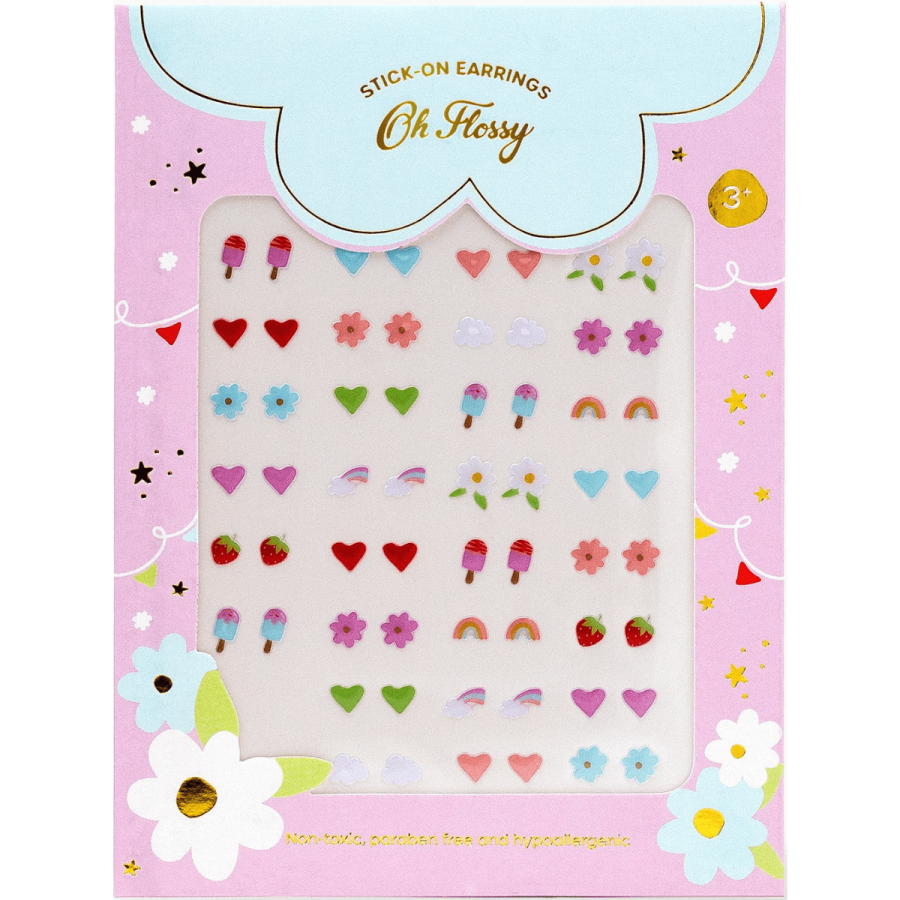 Kolczyki samoprzylepne dla dzieci 30 wzorów, hipoalergiczne / Oh Flossy