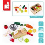 Drewniana skrzynka z warzywami i owocami do krojenia oraz akcesoriami / Janod