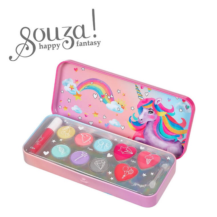 Kosmetyki do makijażu dla dzieci w metalowej kasetce 10 el. zestaw Jednorożec / Souza!