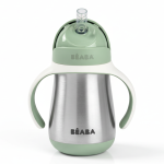 Butelka - kubek niekapek stalowa ze słomką 250 ml - Sage green / Beaba
