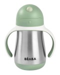 Butelka - kubek niekapek stalowa ze słomką 250 ml - Sage green / Beaba